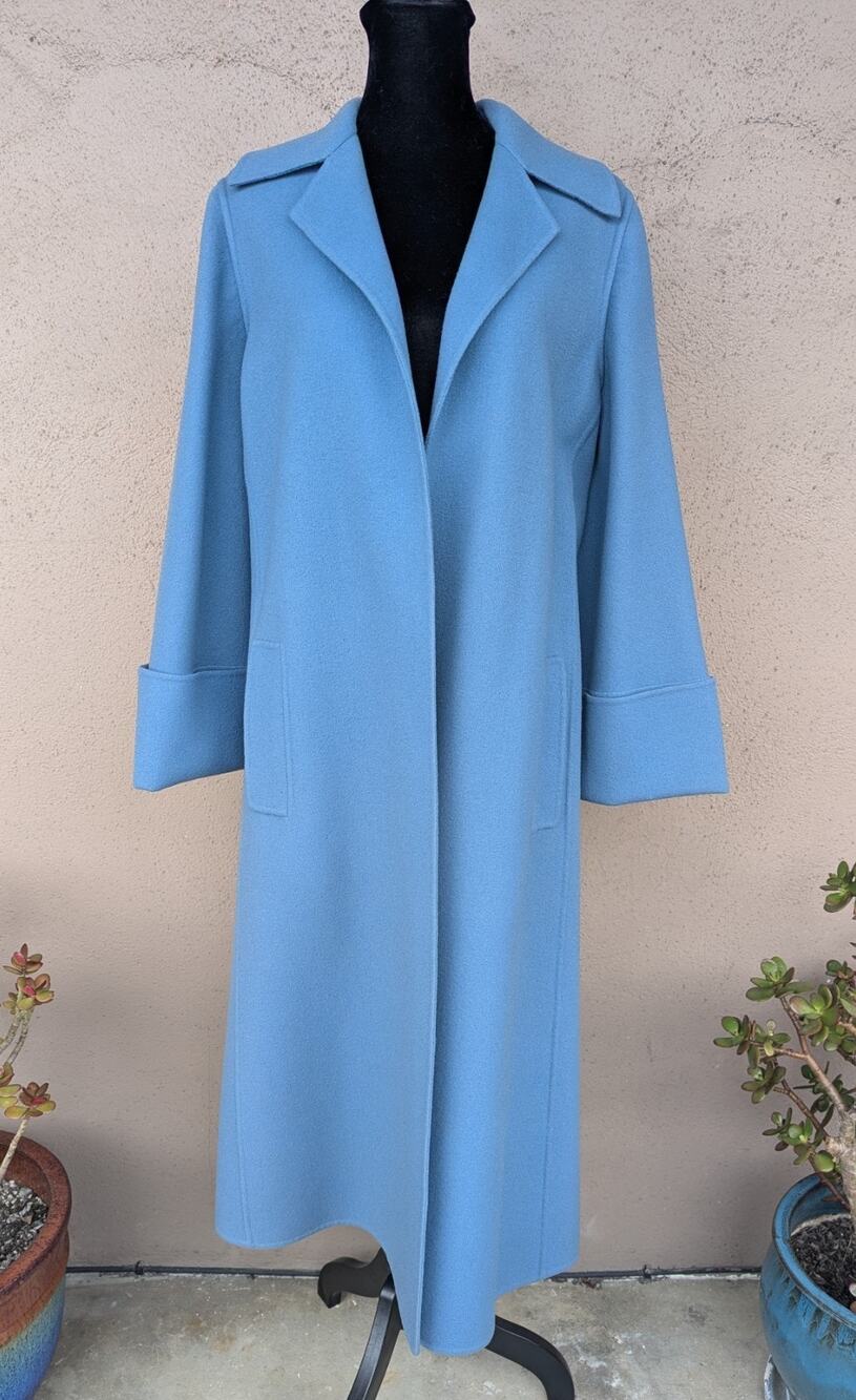 💜Vintage Capriccio Blue Wool Longline Coat Wide Lapels Size 6/8